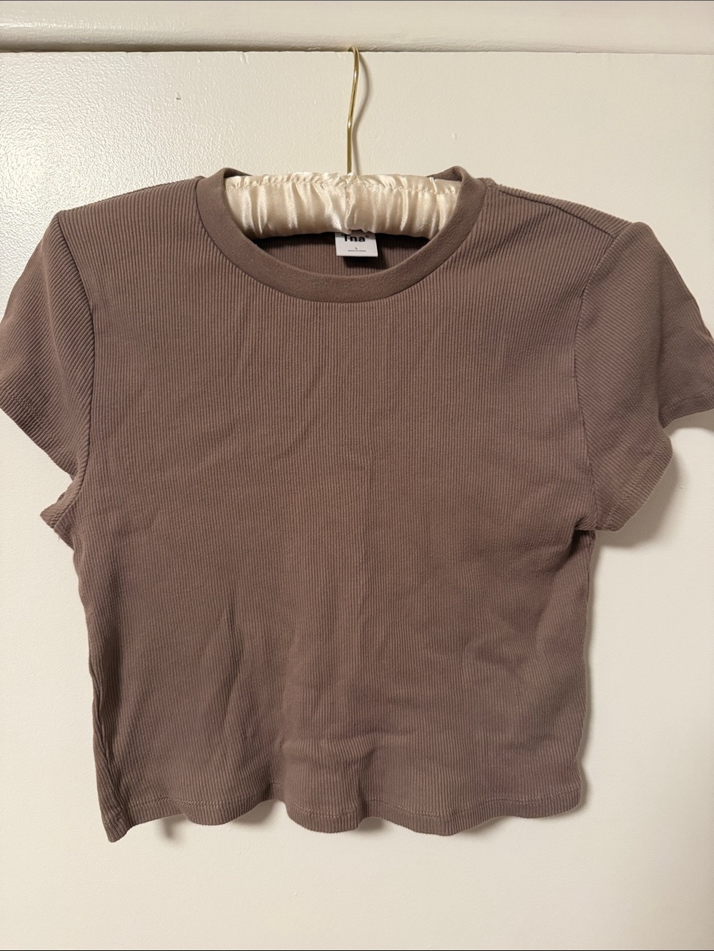 TNA Ribbed Crewneck Crop Top in Taupe
